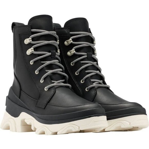 NEW Sorel Brex Lace Up Waterproof Boots Combat Platform Lug Sole NL4305-010 B/W - Picture 1 of 8